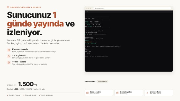 sunucunuzu 1 günde yayına alıp 7/24 izliyorum