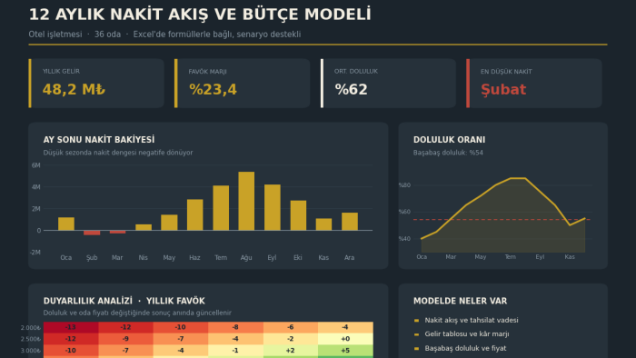 işletmeniz için Excel'de nakit akış ve bütçe tablosu kurarım