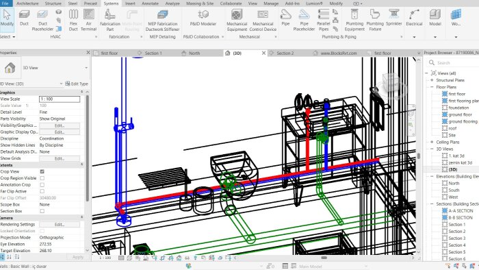  Revit ile  tesisat projelerinizi çizebilirim