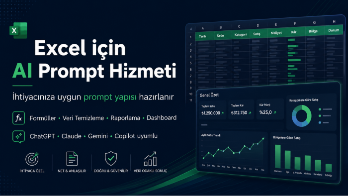 Excel işleriniz için AI prompt seti hazırlarım
