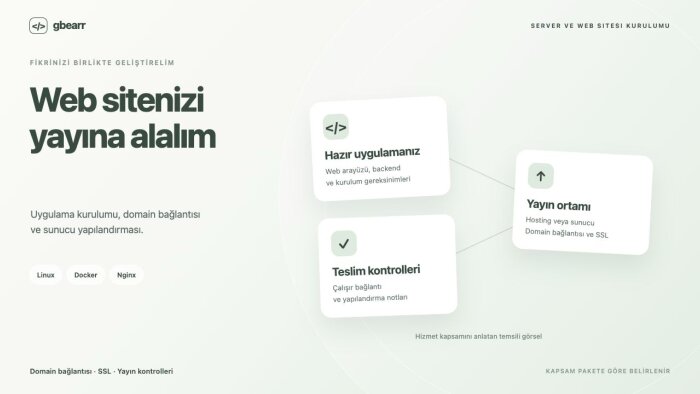 web uygulamanızı sunucuya kurar ve yayına alırım