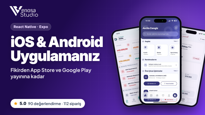 iOS ve Android için React Native mobil uygulama geliştiririm