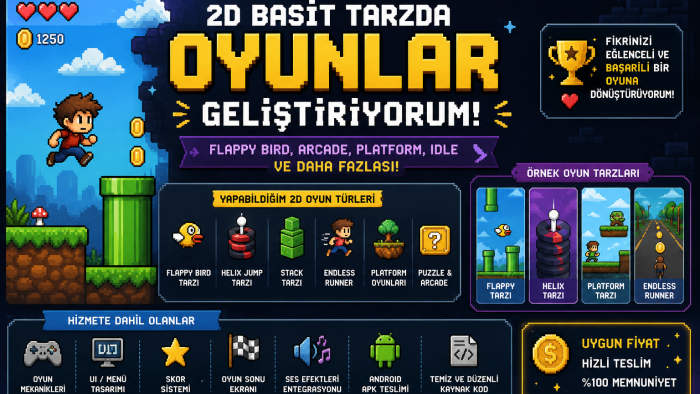 basit tarzda 2D oyunları geliştirebilirim