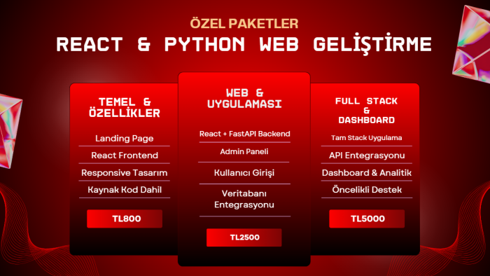 react ve python ile modern web uygulamaları geliştiririm