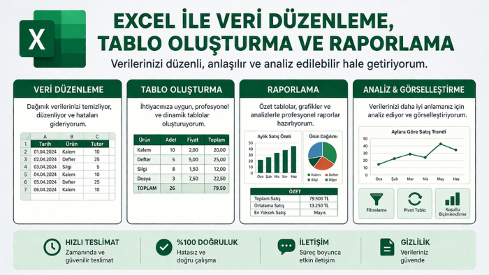 excelde veri düzenleyip tablo ve raporlama yapabilirim