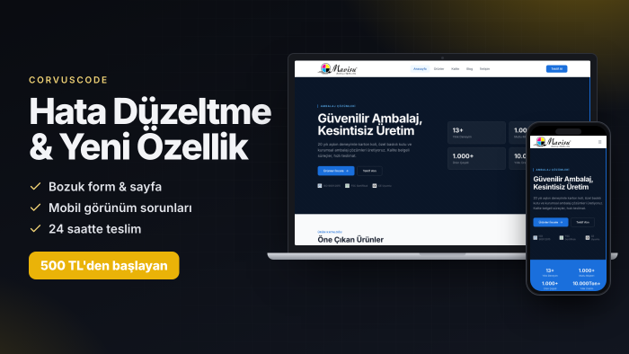 web sitenizdeki hataları düzeltir ve yeni özellik eklerim