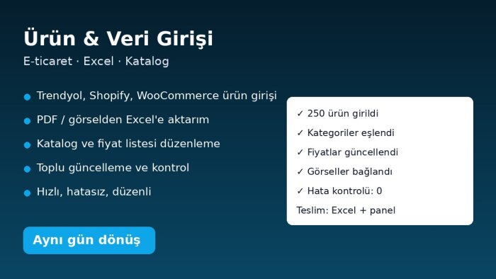 ürünlerinizi e-ticaret sitenize ve Excel'e hızlıca girerim