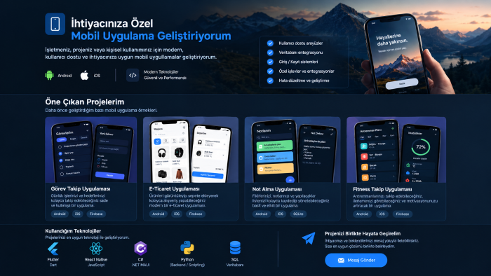 i̇htiyacınıza özel mobil uygulama geliştiriyorum