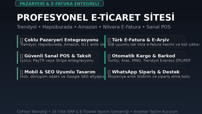 pazaryeri ve e-fatura entegreli e-ticaret sitesi kurabilirim