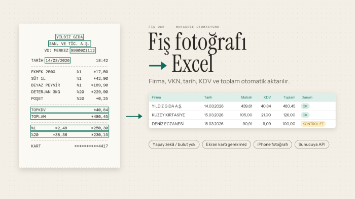 fiş ve fatura fotoğraflarından excel/json'a veri aktarırım