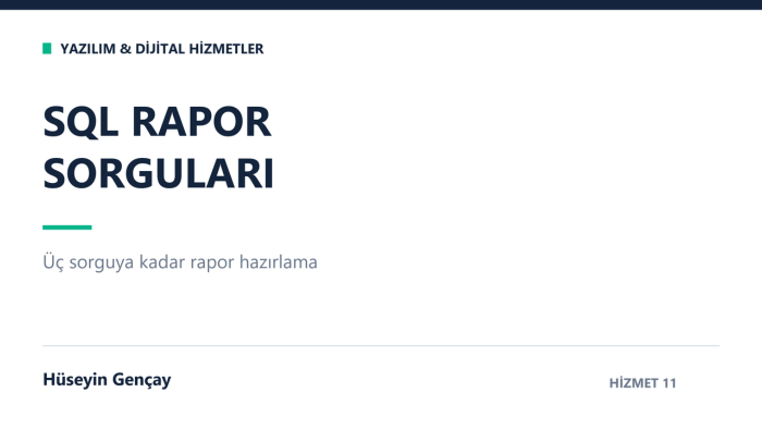 SQL verilerinize uygun rapor ve sorgular hazırlarım