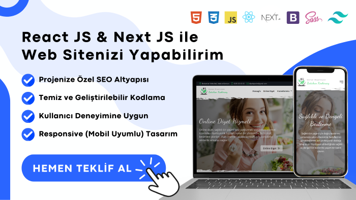 React.js ve Next.js ile web sitenizi yapabilirim