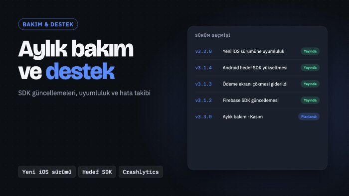 mobil uygulamanız için aylık bakım ve teknik destek veririm