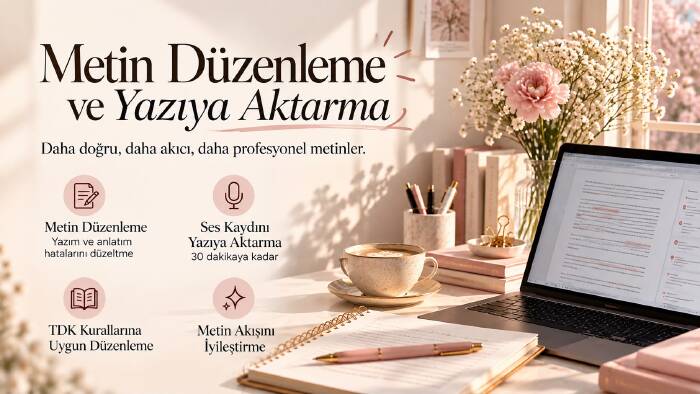 metinleri TDK’ye göre düzenler, sesleri yazıya aktarırım