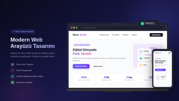 modern ve responsive web arayüzü tasarlarım