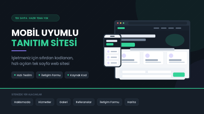 tek sayfalık mobil uyumlu web sitesi hazırlarım