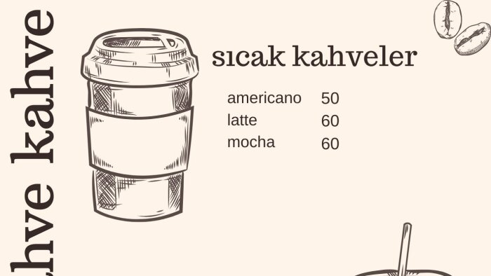  bar ve kafeniz için menü tasarlıyorum