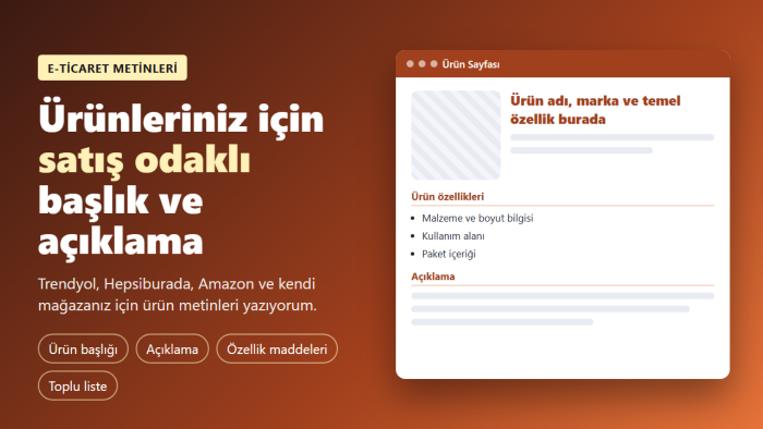 e-ticaret ürünleriniz için satış odaklı metinler yazarım