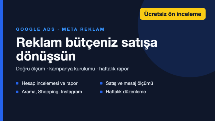 Google Ads ve Meta reklam kurulumu ve yönetimi yaparım