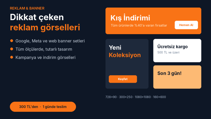 Google ve sosyal medya için reklam banner tasarlarım