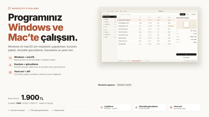 Windows ve Mac için masaüstü programınızı yazıyorum