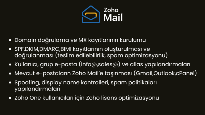 Zoho Mail kurulumu, taşıma ve optimizasyonu yaparım