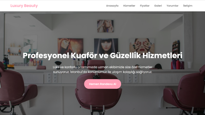 kuaför ve güzellik salonları için tek sayfa website yaparım