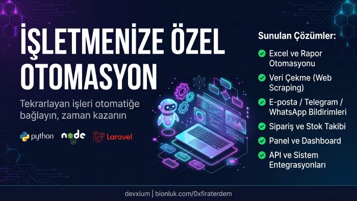 işletmeniz için özel otomasyon sistemi geliştiririm