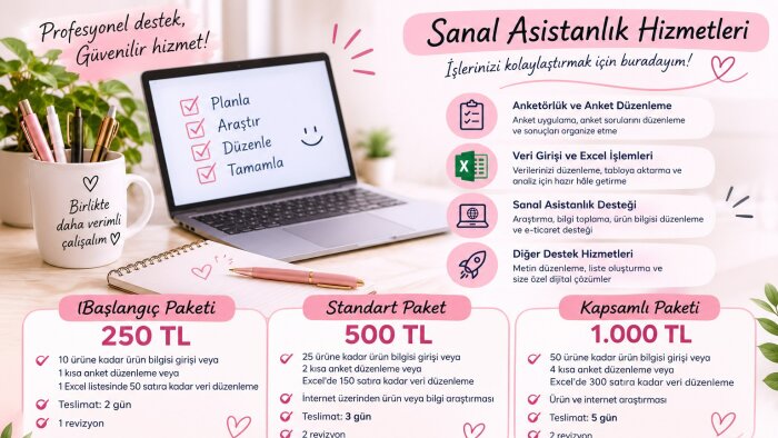 anket düzenleme ve veri girişi hizmeti sunarım
