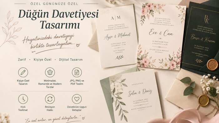 kişiye özel modern ve şık düğün davetiyesi tasarlarım