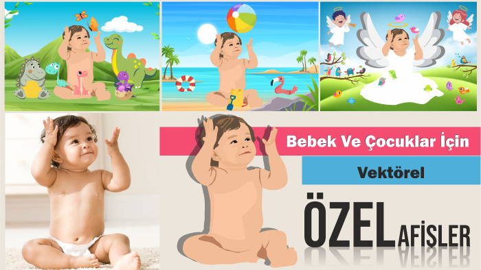 bebek ve çocuk resimlerinden oluşan vektör afiş yapabilirim