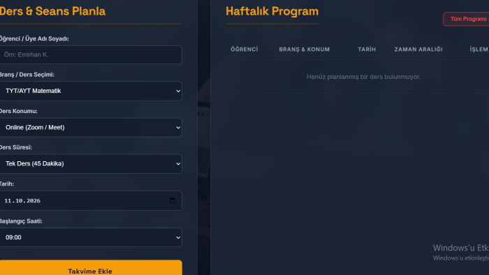özel ders verenler ve eğitmenler için randevu sitesi yaparım