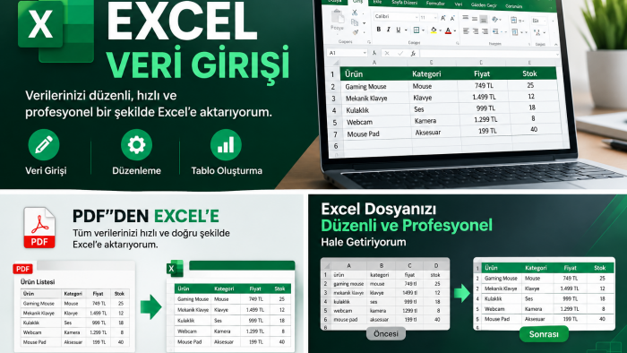Excel veri girişi ve düzenleme yapabilirim