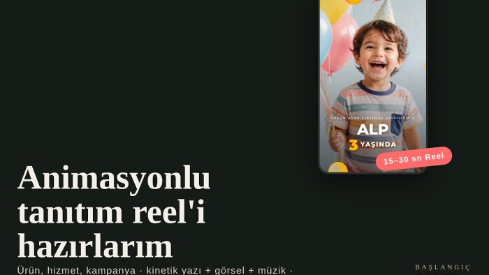 işletmeniz için 15–30 sn animasyonlu tanıtım reeli yaparım