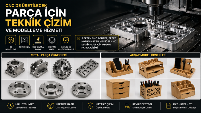CNC’de üretilecek parçalar için çizim ve modelleme yaparım