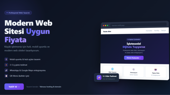 işletmeniz için hızlı ve modern web sitesi tasarlayabilirim