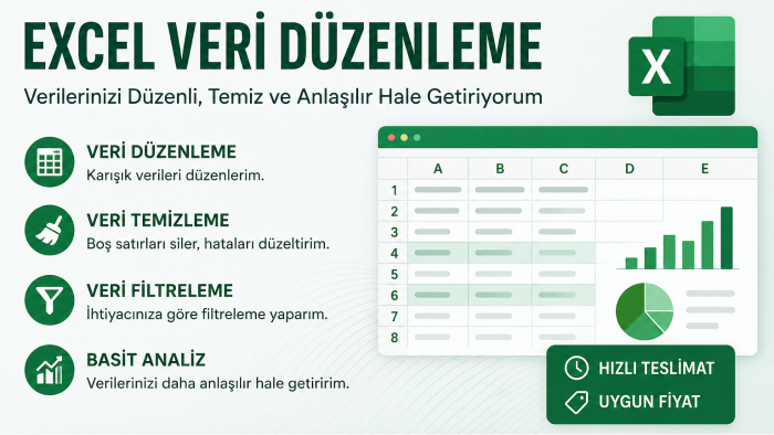 excel verilerinizi düzenlerim ve temizlerim