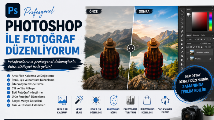 Photoshop ile fotoğraf düzenleme ve rötuş yapıyorum