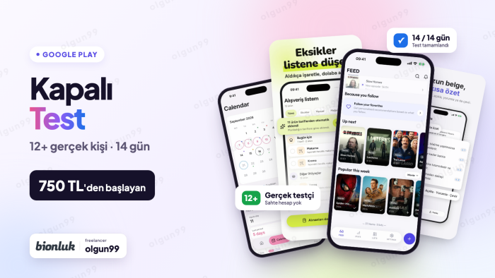 Google Play kapalı testinizi 12+ gerçek kişiyle yaparım