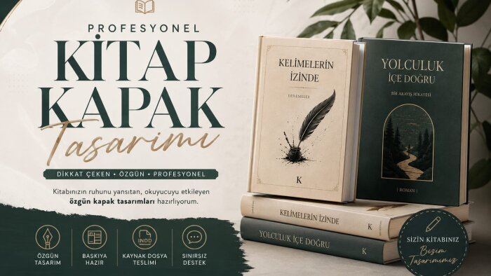 kitabınıza özgün ve profesyonel bir kapak tasarlıyorum
