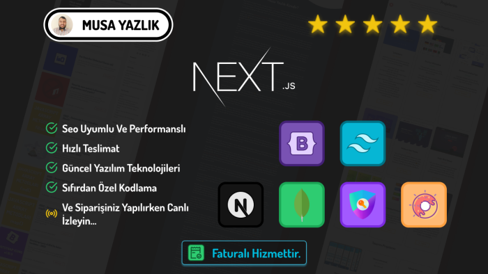sizin için Next.js ile full-stack web sitesi yapabilirim