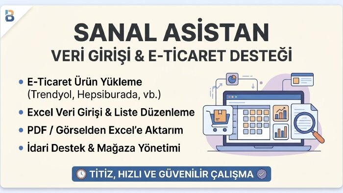 e-ticaret ürün yükleme ve veri girişi desteği veririm