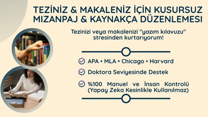 ben tez ve makale mizanpaj ve format düzenlemesi yaparım