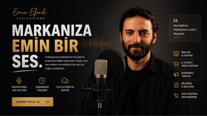 tüm seslendirme işlerinizi profesyonel biçimde yapabilirim