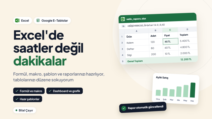 Excel ve Google E-Tablolar işlerinizi yapabilirim