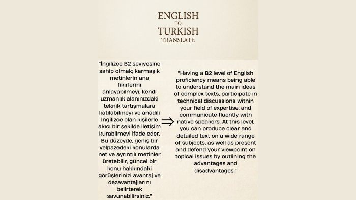 B2 İngilizce seviyem ile İngilizce-Türkçe çeviri yaparım
