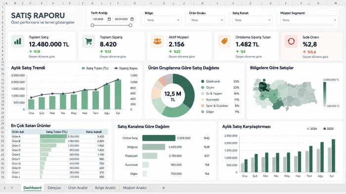 verilerinizi Excel'de profesyonel dashboard'a dönüştürürüm