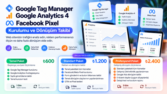 siteniz için tag manager,pixel ve analytics kurulumu yaparım