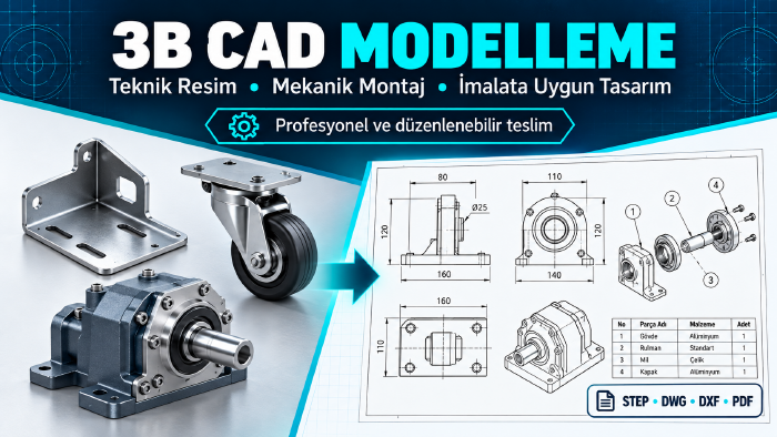 3D CAD modelleme ve imalata uygun teknik resim hazırlarım