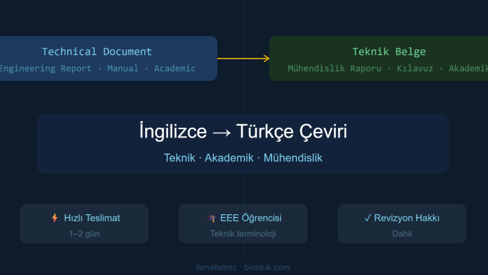 İngilizce ve Türkçe arasında teknik çeviri yapıyorum